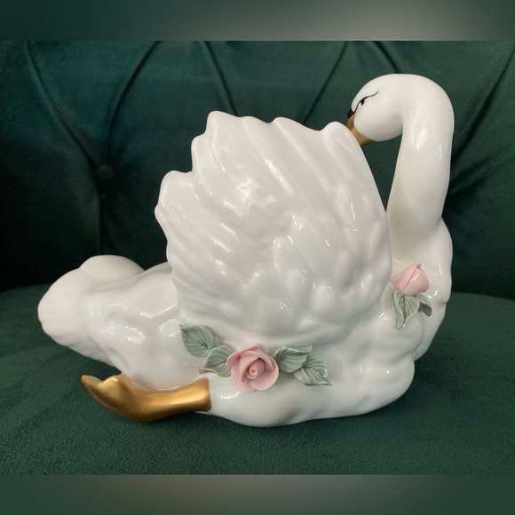Swan Planter Porcelain Figurine W/ Roses Gerold Porzellan, Germany Rare Vintage - Picture 4 of 9
